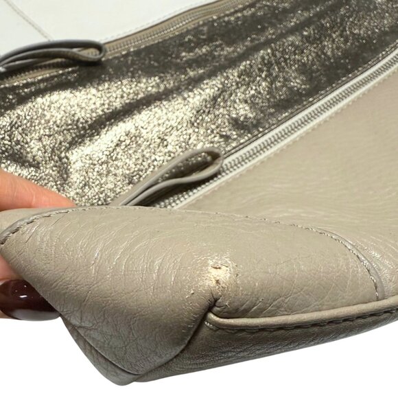 Fossil Cream & Gold Striped Leather Shoulder Bag – Large – Good Condition - Picture 9 of 9